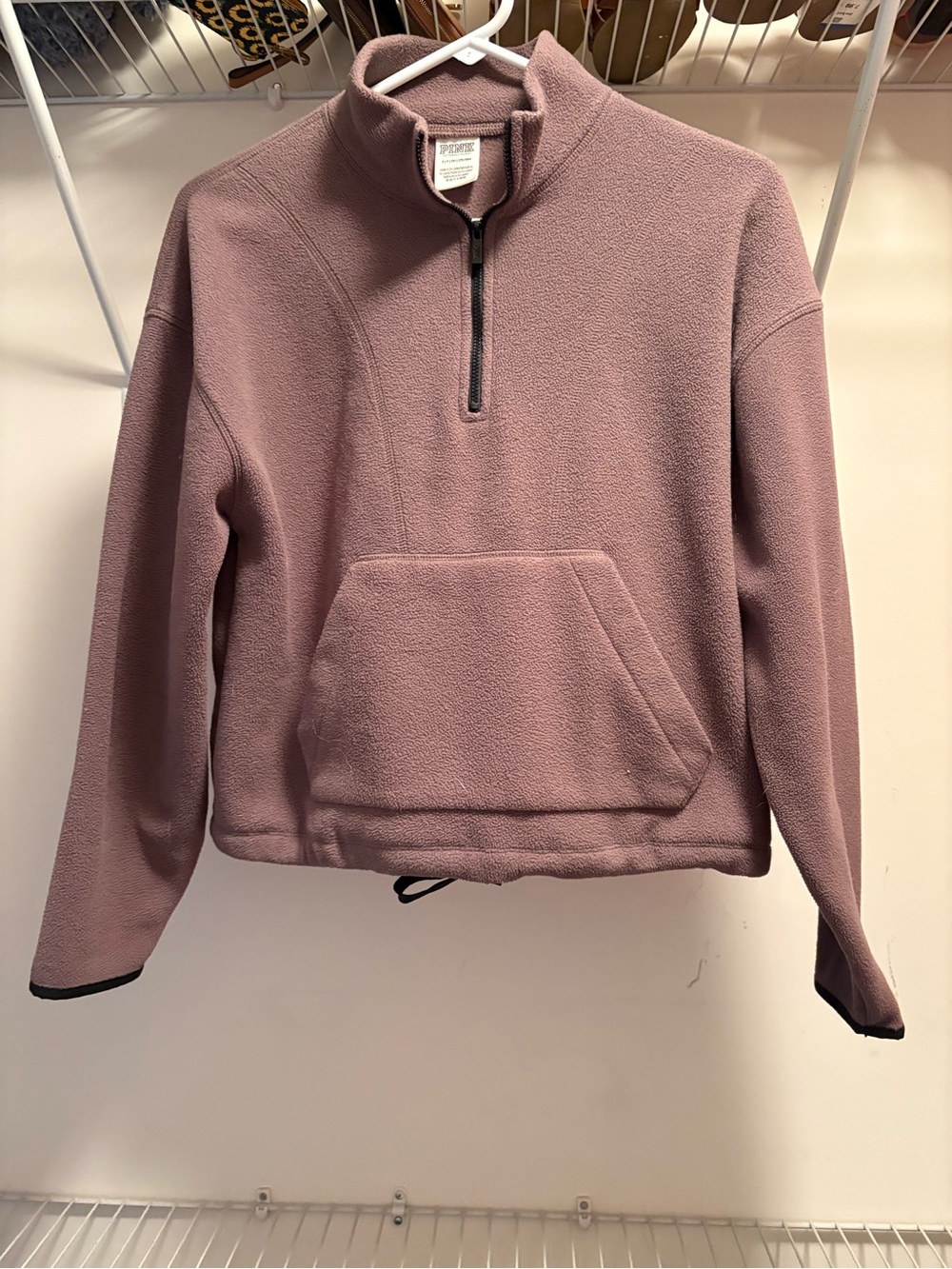 PINK Victoria Secret Brown fleece cropped quarter zip